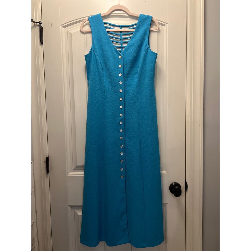 Coldwater‎ Creek Women’s Sleeveless Button-Down Strappy Back Dress Size 10 Blue